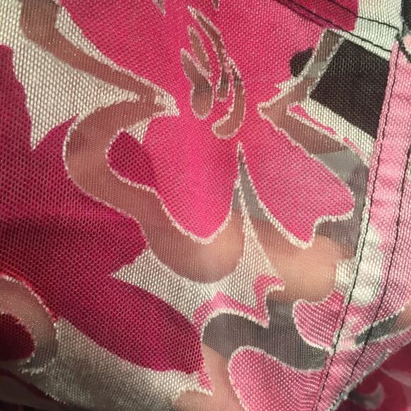 Lightweight Semi-Sheer Floral Zip Jacket Petite Med PM Pink Black White - Picture 2 of 8